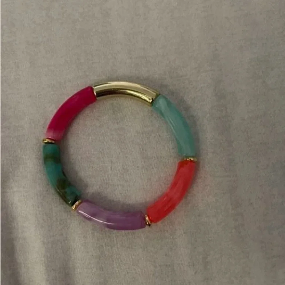 Colorful Tube Bead Bangle | Bamboo Style Stretch Bracelet